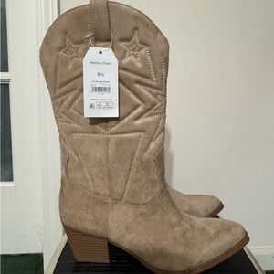 Time and Tru Tan Suede Heeled Western Boots